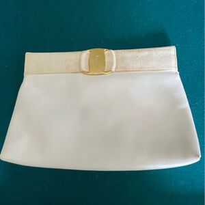 Salvatore Ferragamo D 210588 White and Gold Clutch Sleek Design